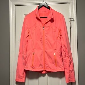 Lululemon zip up jacket, no hood, good for running, post-class, errands